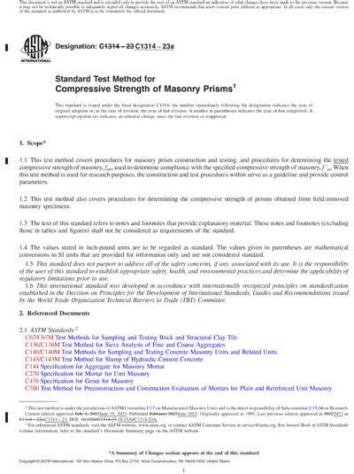 Standard Test Method for Compressive Strength of Masonry Prisms